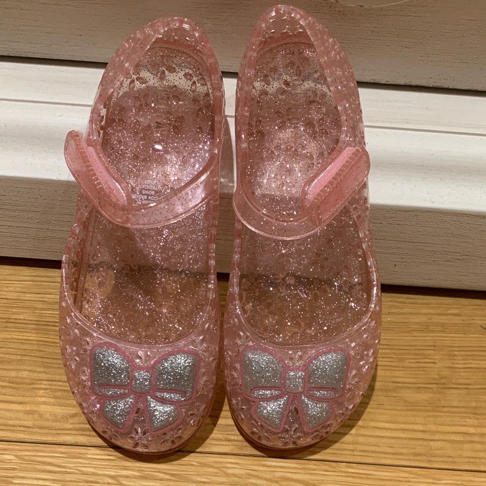 Old Navy Pink Glitter Jelly Sandals with Silver Bow